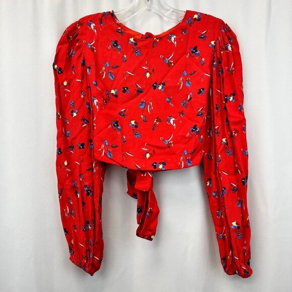 Olivaceous Womens Multicolor Floral Open Back Cropped Blouse Top Size Small - Picture 1 of 10